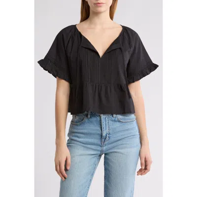 Bp. Lace Trim Cotton Top In Black