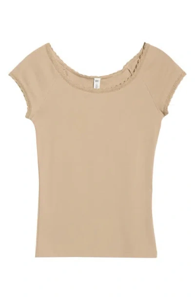 Bp. Lace Trim Cotton T-shirt In Brown