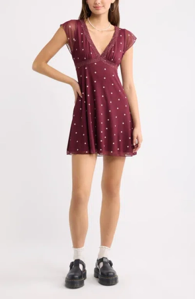 Bp. Lace Trim Flutter Sleeve Minidress In Brown