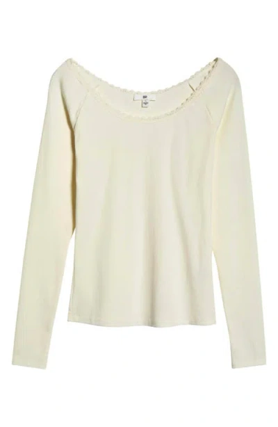 Bp. Lace Trim Long Sleeve Top In White