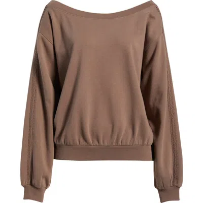Bp. Lace Trim Off The Shoulder Cotton Blend Sweatshirt In Brown