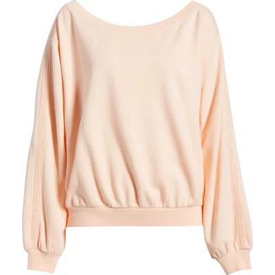 Bp. Lace Trim Off The Shoulder Cotton Blend Sweatshirt In Pink