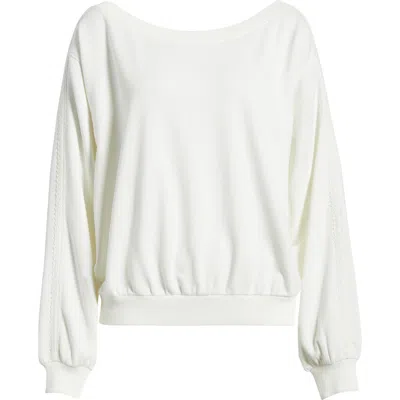 Bp. Lace Trim Off The Shoulder Cotton Blend Sweatshirt In White