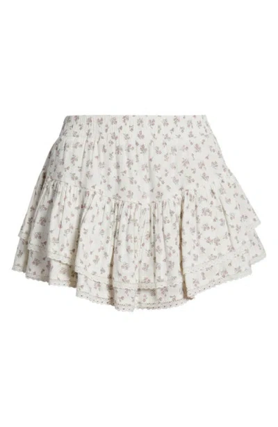Bp. Lace Trim Ruffle Skort In Ivory- Pink Sprig Ditsy