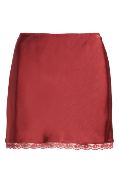 Bp. Lace Trim Satin Miniskirt In Red Grape