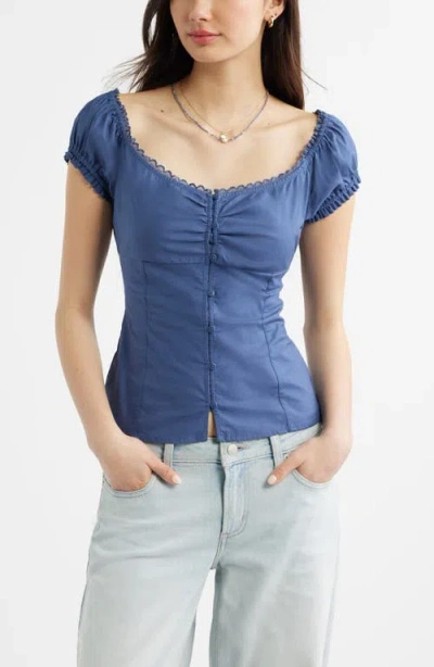Bp. Lace Trim Stretch Cotton Button-up Top In Animal Print