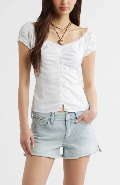 Bp. Lace Trim Stretch Cotton Button-up Top In Multi