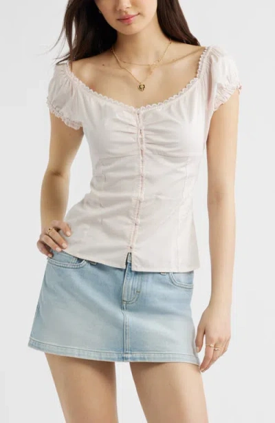 Bp. Lace Trim Stretch Cotton Button-up Top In Multi