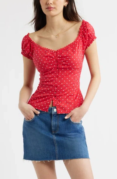 Bp. Lace Trim Stretch Cotton Button-up Top In Multi