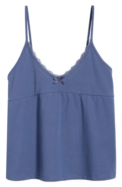 Bp. Lace Trim Stretch Cotton Camisole In Blue