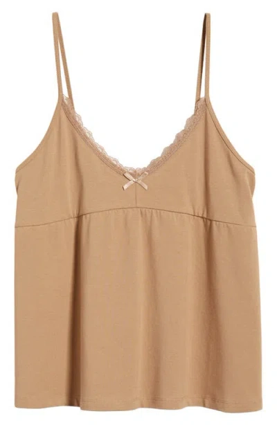 Bp. Lace Trim Stretch Cotton Camisole In Brown