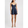 Bp. Lace-up Satin Minidress In Blue