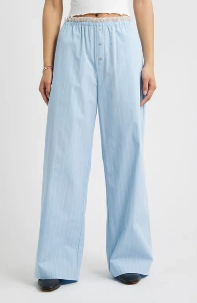 Bp. Lace Waist Pinstripe Cotton Boxer Pants In Blue