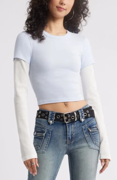 Bp. Layered Look Long Sleeve T-shirt In Blue Feather