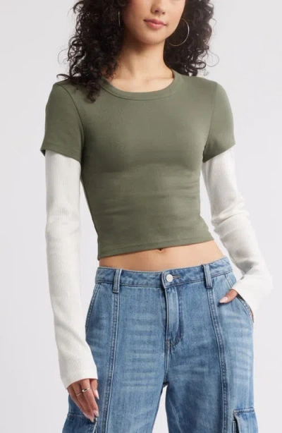 Bp. Layered Look Long Sleeve T-shirt In Green Beetle