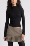 Bp. Lettuce Edge Mock Neck Long Sleeve Rib Top In Black