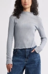 Bp. Lettuce Edge Mock Neck Long Sleeve Rib Top In Grey Weathervane