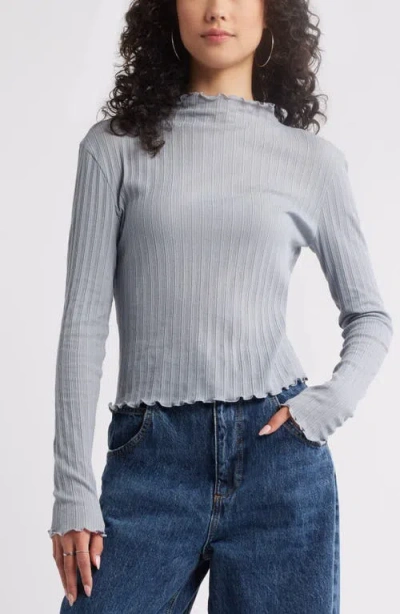 Bp. Lettuce Edge Mock Neck Long Sleeve Rib Top In Grey Weathervane