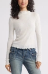 Bp. Lettuce Edge Mock Neck Long Sleeve Rib Top In Ivory