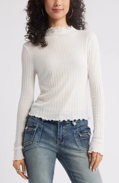 Bp. Lettuce Edge Mock Neck Long Sleeve Rib Top In Ivory
