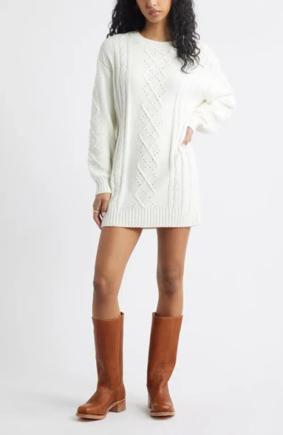 Bp. Long Sleeve Cable Knit Sweater Dress In White