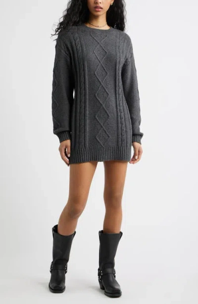 Bp. Long Sleeve Cable Knit Sweater Dress In Gray