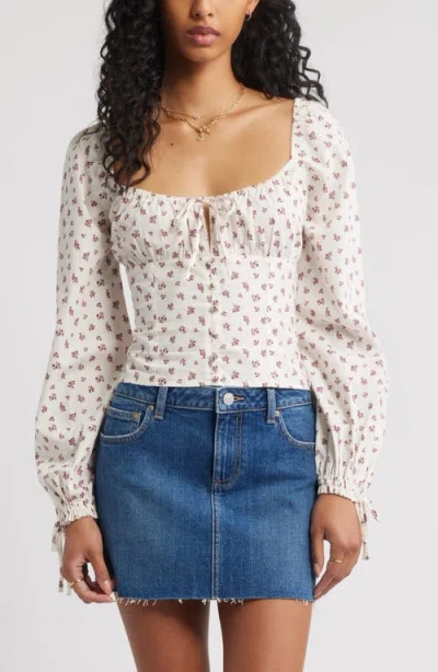 Bp. Long Sleeve Corset Cotton Crop Top In White