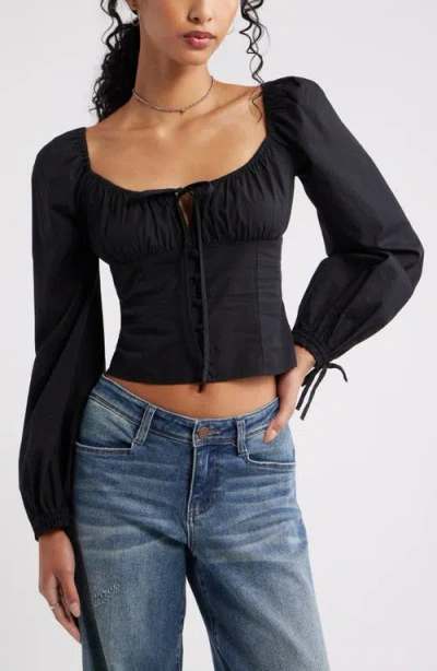 Bp. Long Sleeve Corset Cotton Crop Top In Black