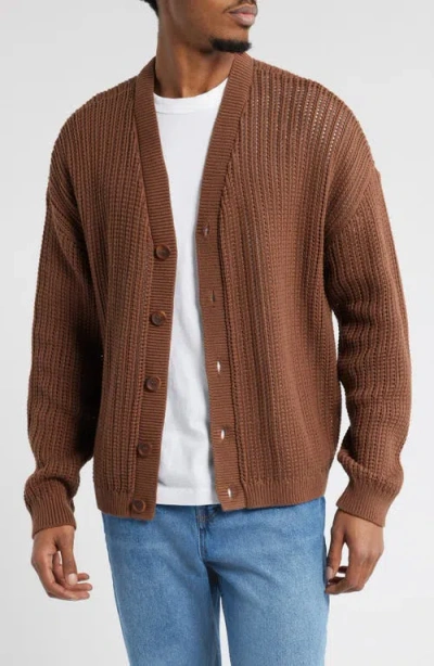 Bp. Long Sleeve Cotton Cardigan In Brown Silt