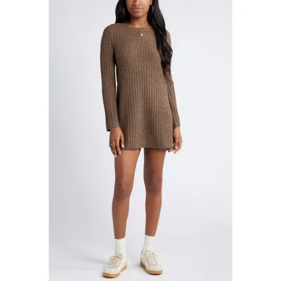 Bp. Long Sleeve Rib Mini Sweater Dress In Brown Terra | ModeSens