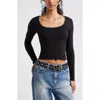 Bp. Long Sleeve Square Neck T-shirt In Black