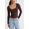 Bp. Long Sleeve Square Neck T-shirt In Brown