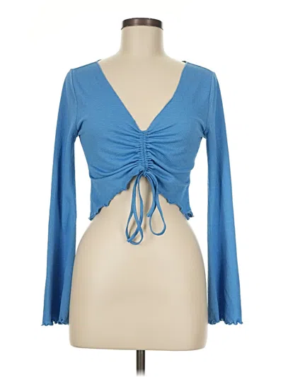 Pre-owned Bp. Long Sleeve Top Blue Plunge Neckline Tops