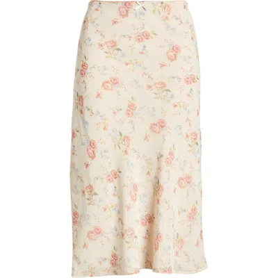 Bp. Midrise Floral Midi Skirt In Beige Pumice Laced Blooms
