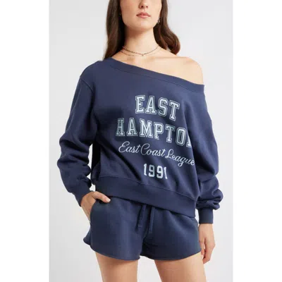 Bp. Off The Shoulder Fleece Graphic Sweatshirt In Blue