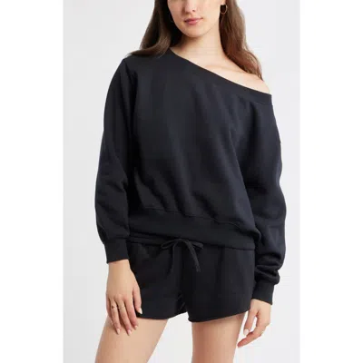 Bp. Off The Shoulder Fleece Sweatshirt In Black