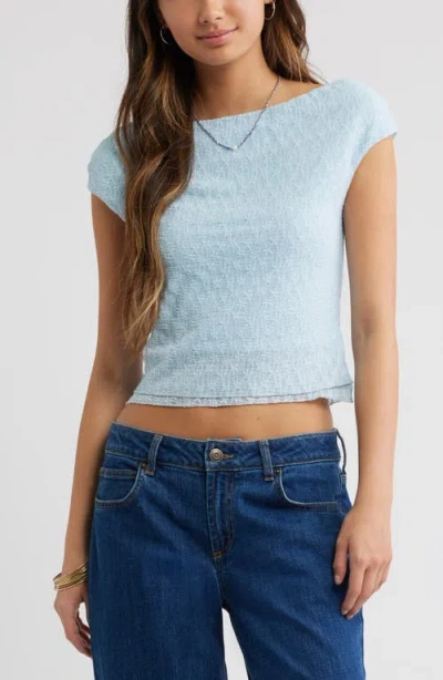 Bp. Off The Shoulder Lace Knit Top In Blue