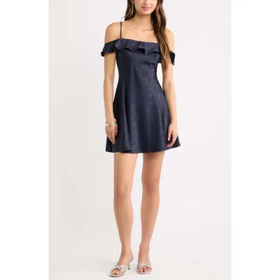 Bp. Off The Shoulder Satin Minidress In Blue