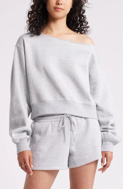 Bp. Off The Shoulder Sweatshirt In Grey Soft Heather