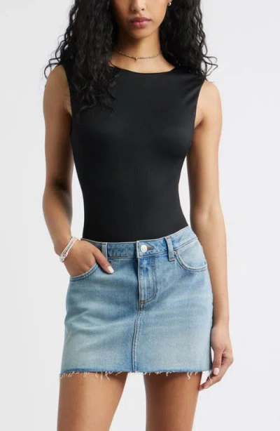 Bp. Open Back Butter Rib Bodysuit In Blue
