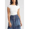 Bp. Open Back Cap Sleeve Top In White Blanc