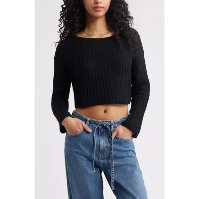 Bp. Open Stitch Crop Sweater In Black