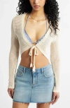 Bp. Open Stitch Tie Front Crop Cardigan In Ivory