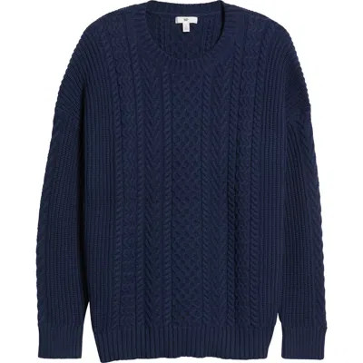 Bp. Oversize Cotton Blend Cable Sweater In Navy Iris