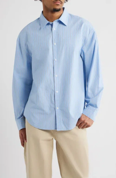 Bp. Oversize Cotton Button-up Shirt In Blue