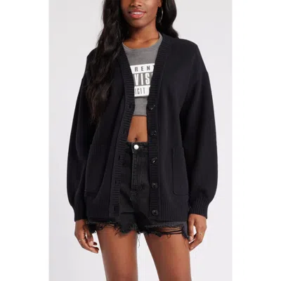 Bp. Oversize Front Pocket Cotton Blend Cardigan In Black