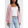 Bp. Oversize Front Pocket Cotton Blend Cardigan In Pink Rapture Heather