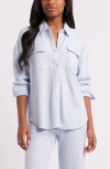 Bp. Oversize Thermal Knit Button-up Shirt In Blue Feather