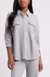Bp. Oversize Thermal Knit Button-up Shirt In Grey Soft Heather