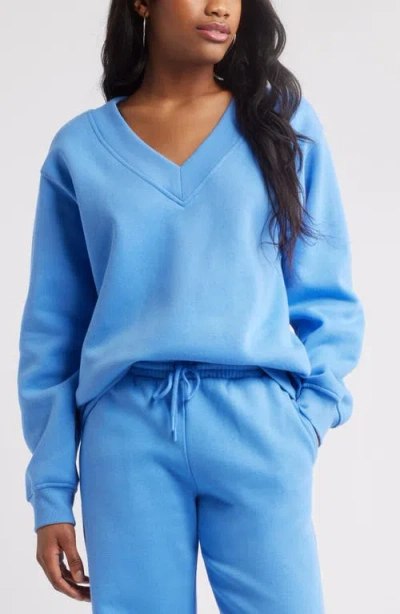 Bp. Oversize V-neck Sweatshirt In Blue Stream